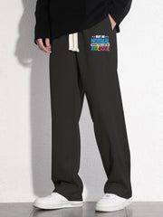 Cartoon Letter Print Loose Fit Mopping Pants Men's Casual