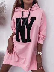 Letter Print Split Side Hoodie Casual Long Sleeve Drawstring Hoodies Sweatshirt