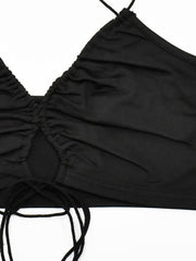 Y2K Spaghetti Cross Tie Up Top Deep V Neck