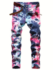 Boys Tie Dye Slim Jeans Denim Pants Street Hip Hop Style For Spring And Autumn