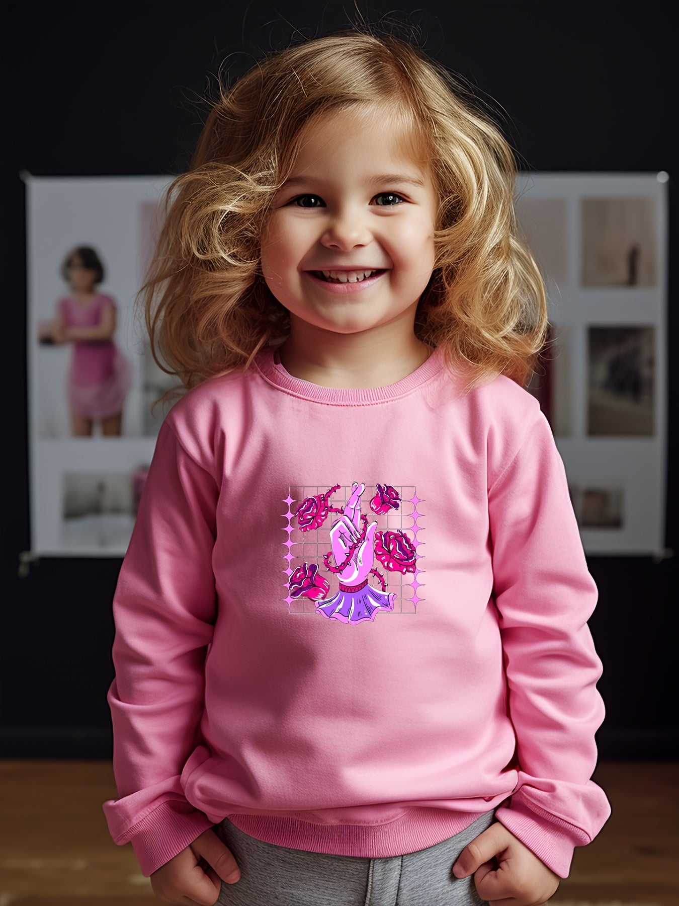 Toddler Kids Cartoon Flower Finger Print Casual Sweatshirt