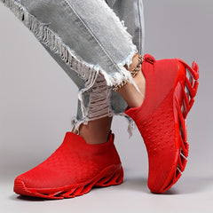 Women's Solid Textured Knit Blade Running Shoes Lightweight Slip on Sneakers