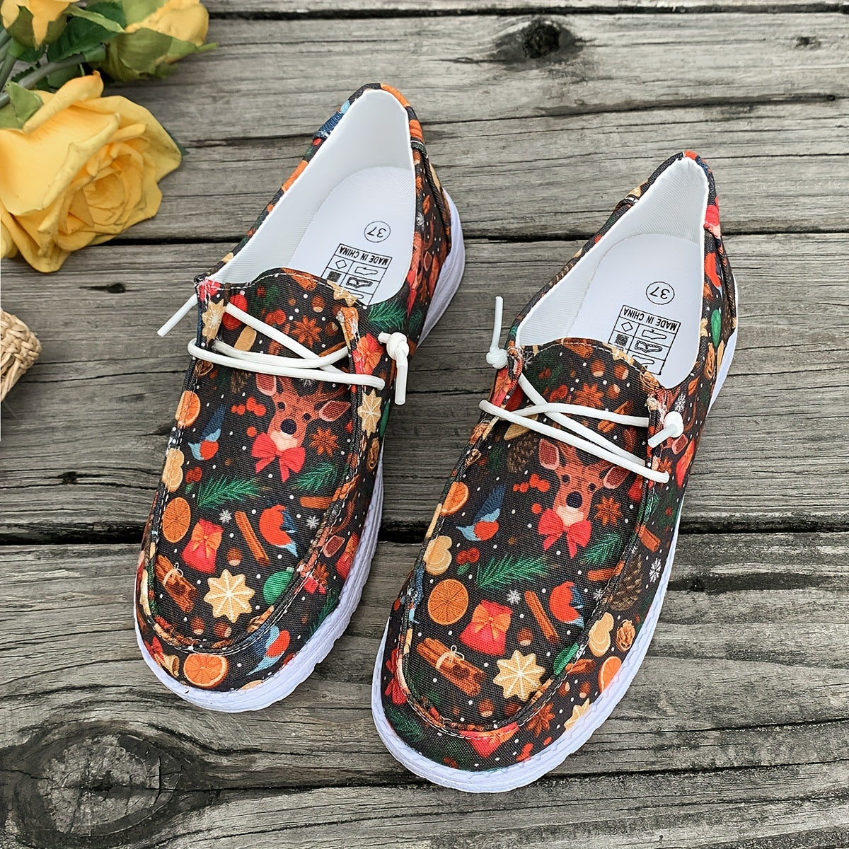 Christmas Elements Colorful Low Top Sneakers Lightweight Non slip Shoes