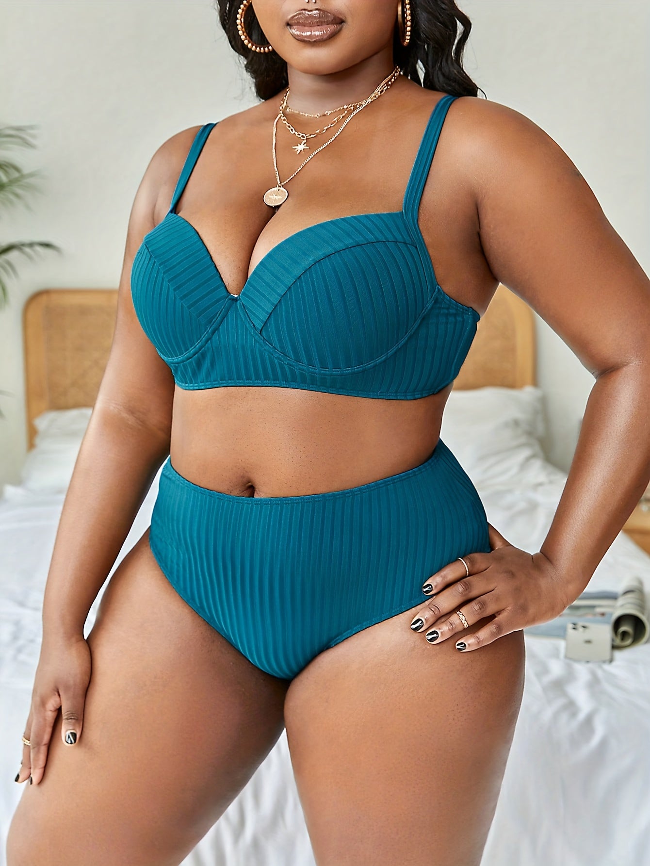Ribbed Bra & Underwear Bikini 2 Piece Set
