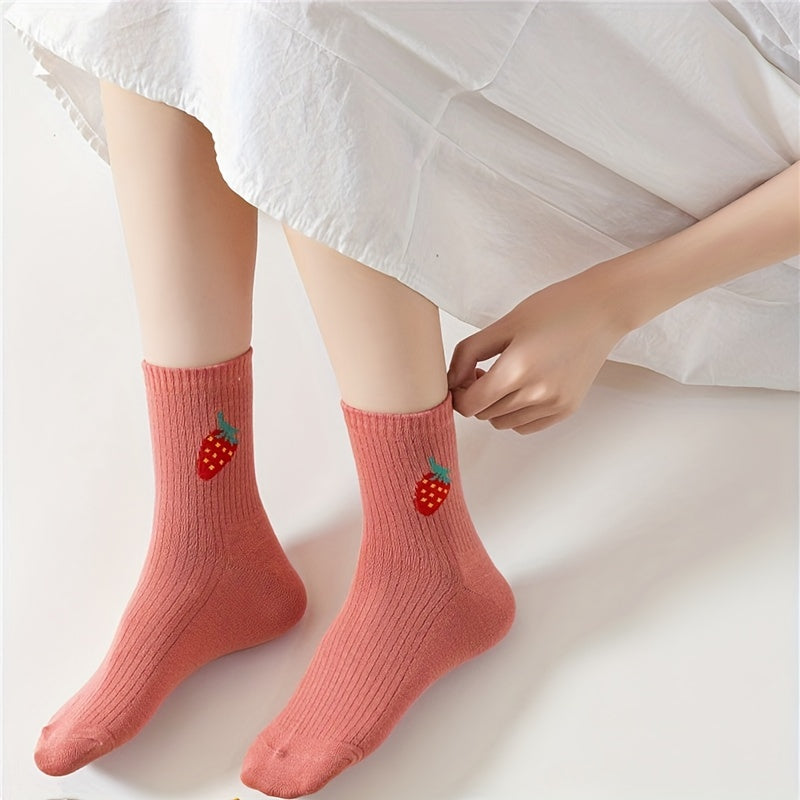 Cute Fruit Print Socks, Comfortable & Breathable Women's Stockings