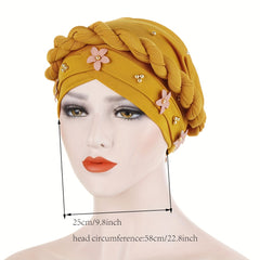 Beads Flower Turban Cap Twist Braid Head Scarf