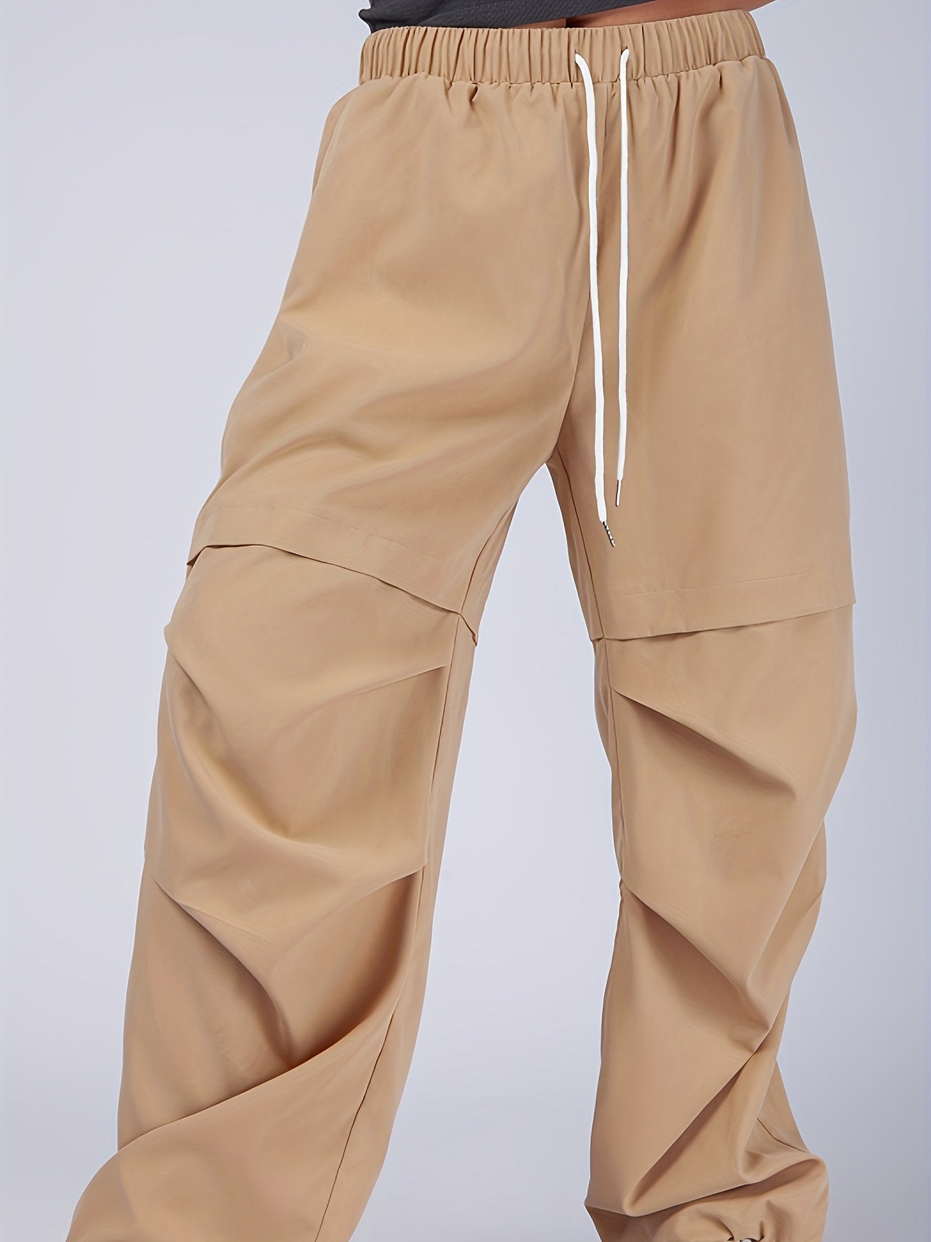 Women's Plus Solid High Rise Cargo Trousers With Pockets