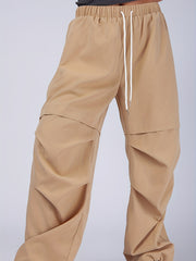 Women's Plus Solid High Rise Cargo Trousers With Pockets