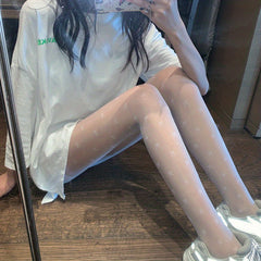 Bow Pattern High Waist Sheer Pantyhose Footed Stockings