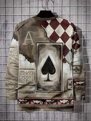 Men's 3D Poker Card Graphic Long Sleeve T shirt Casual Breathable Pullover Top