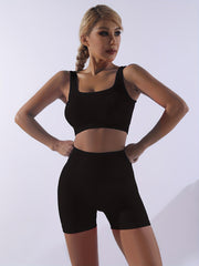 Ribbed Workout Set Beauty Back Sports Bra & High Waist Gym Shorts