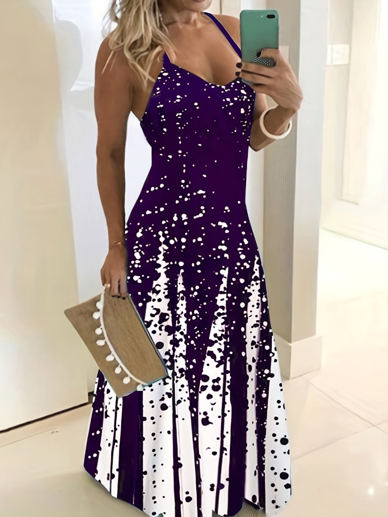 Spaghetti Dress V Neck Sleeveless Maxi Dress Women's Clothing