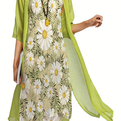 Daisy Print Tank Dress & Cardigan Set