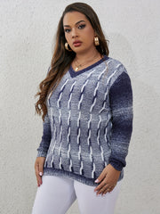 Women's Plus Ribbed Knit V-Neck Sweater Long Sleeve Pullover Jumper