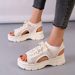 Women's Mesh Lace-up Sports Sneakers Platform Sandals