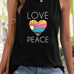 Heart & Letter Pattern Sports Vest Stretchy Top Women's Activewear