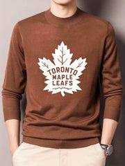 Toronto Maple Leaf Pattern Knitted Sweater Men's Crew Neck Pullover