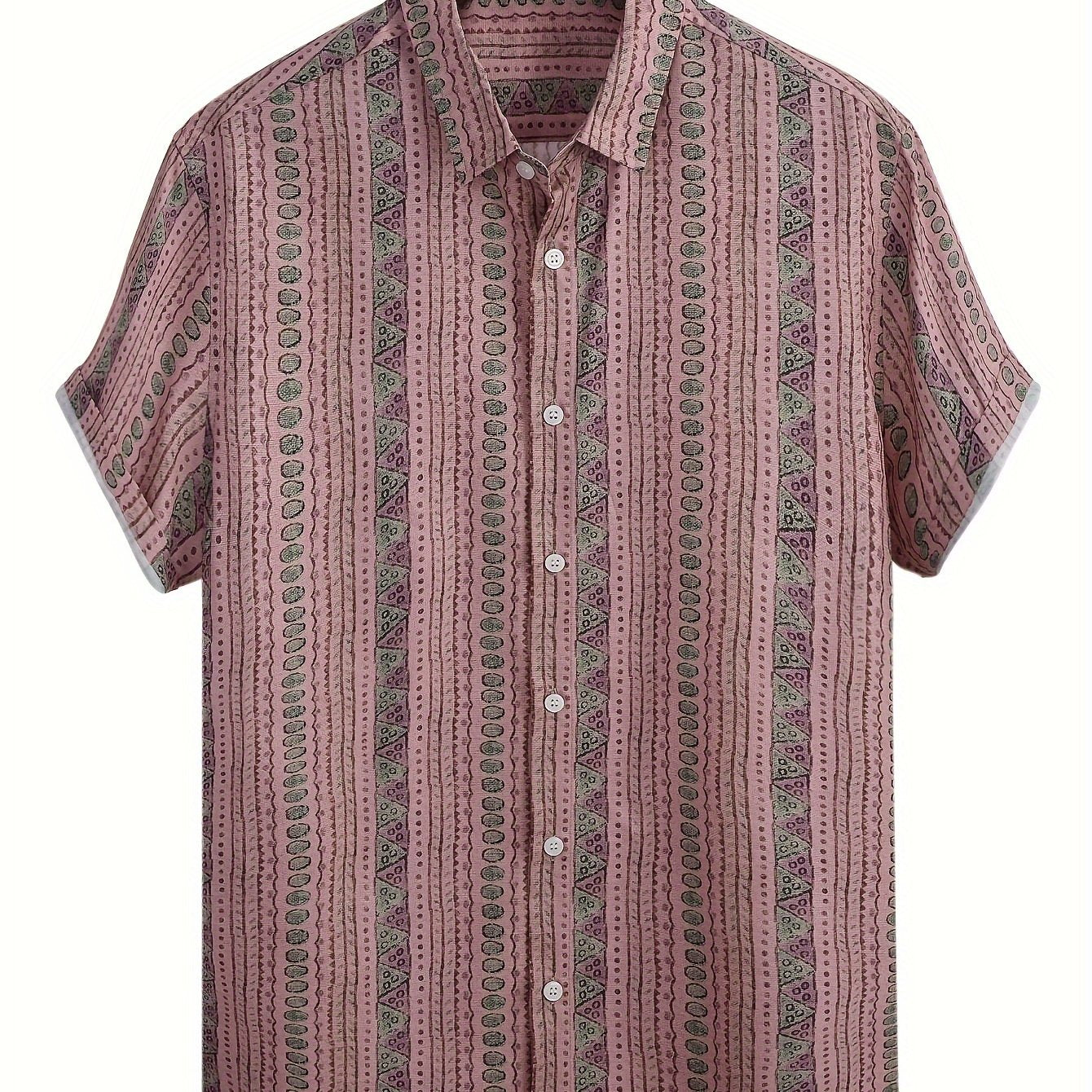 Men's Vintage Striped Shirt Button Up Short Sleeve Shirt