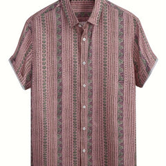 Men's Vintage Striped Shirt Button Up Short Sleeve Shirt