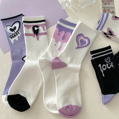 7 Pairs Heart Print Socks Women's Stockings