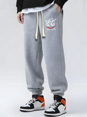 Evil Smile Print Drawstring Sweatpants Men's Loose Fit Joggers Spring Autumn
