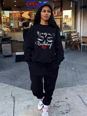 Casual Workout 2pc Set Lips & Letter Print Long Sleeve Tops & Jogger Pants