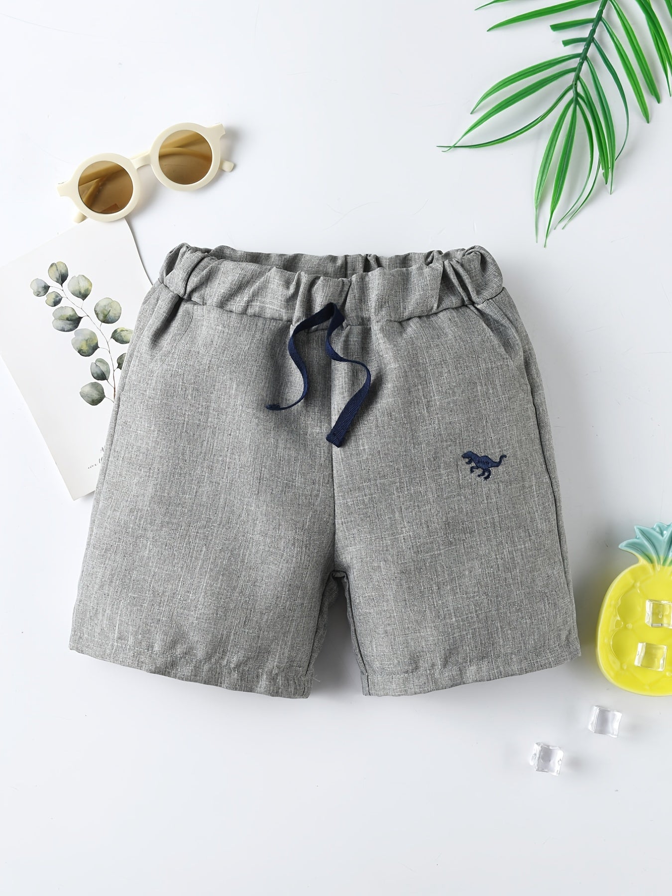 Boys Dino Embroidered Drawstring Shorts Kids Summer Clothes