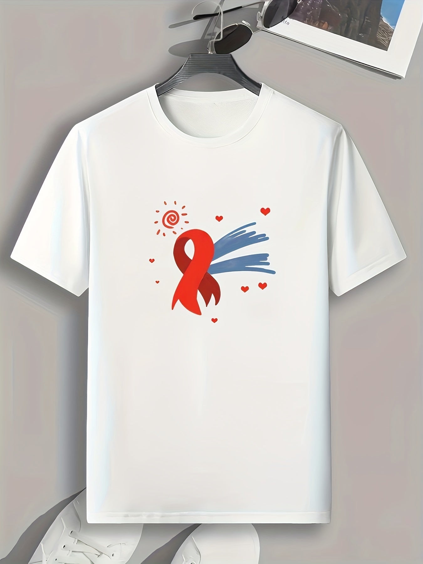 Ribbon Pattern Print Men's Comfy Sports T shirt