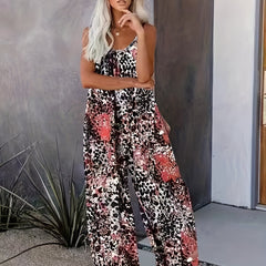 Leopard Print V Neck Cami Jumpsuit