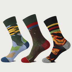 3 Pairs Multicolored Striped Socks Novelty & Funny Pattern Street Socks