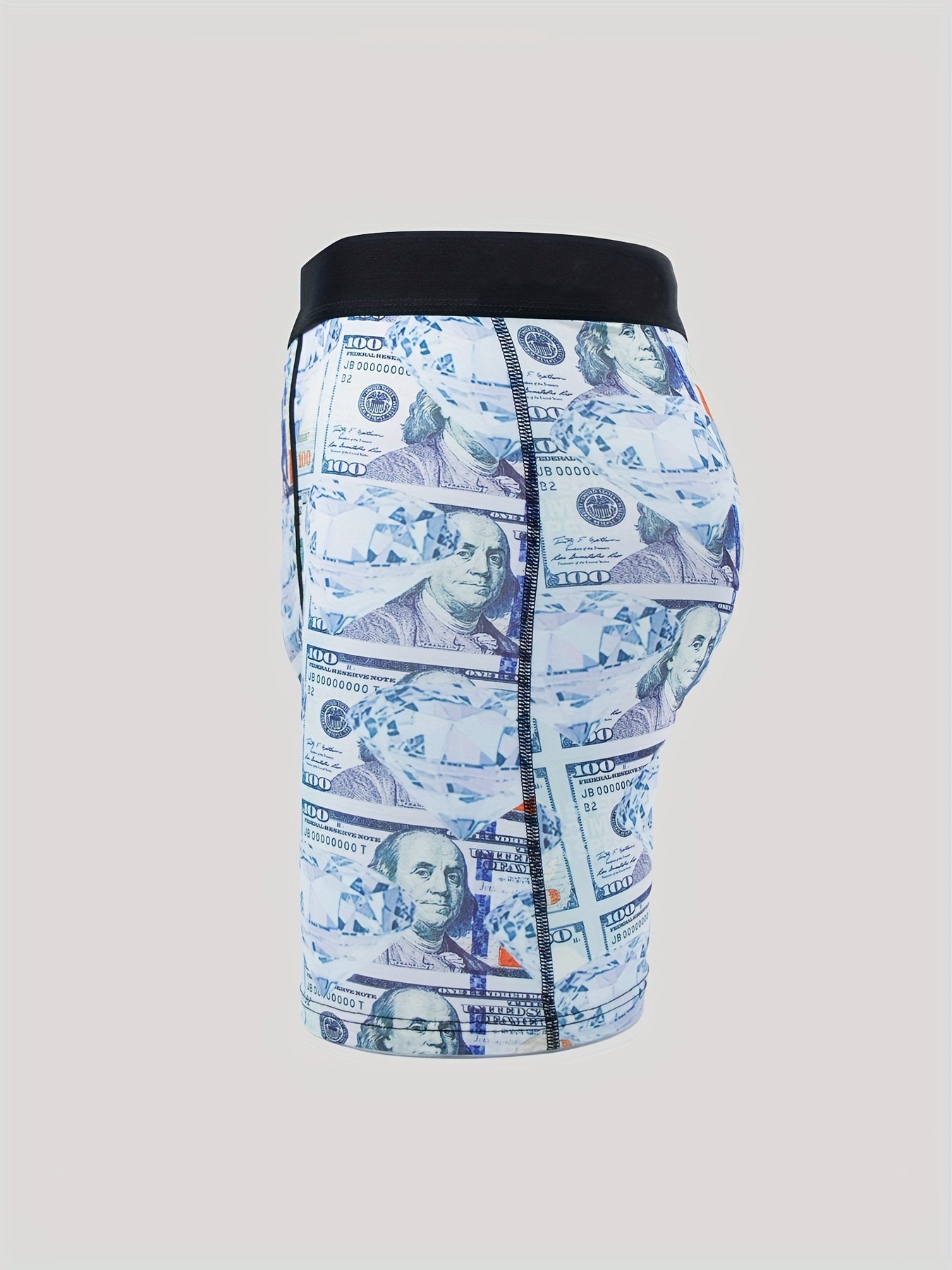 Men's Dollar & Diamond Print Boxer Stretch Swim Trunks Shorts