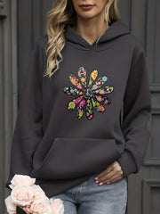 Floral Print Kangaroo Pocket Hoodie Long Sleeve Sweatshirt