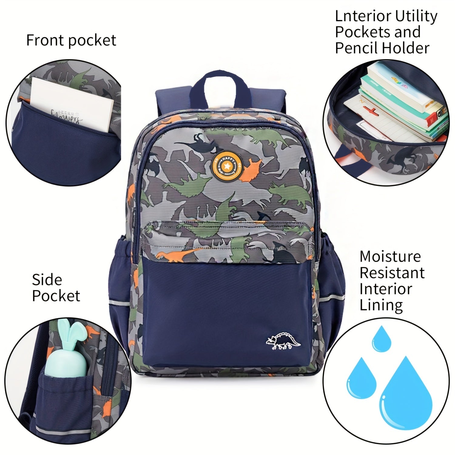 Kids Waterproof Backpack Large Capacity Dinosaur Schoolbag