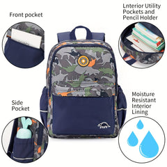 Kids Waterproof Backpack Large Capacity Dinosaur Schoolbag