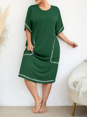Striped Print Round Neck Tee Sleep Dress