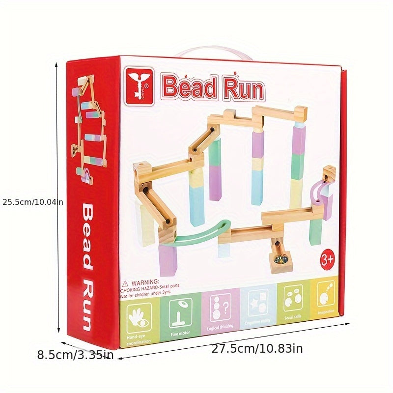 Colorful Wooden Marble Track Toy Building Blocks Set Fun Educational Puzzle Game