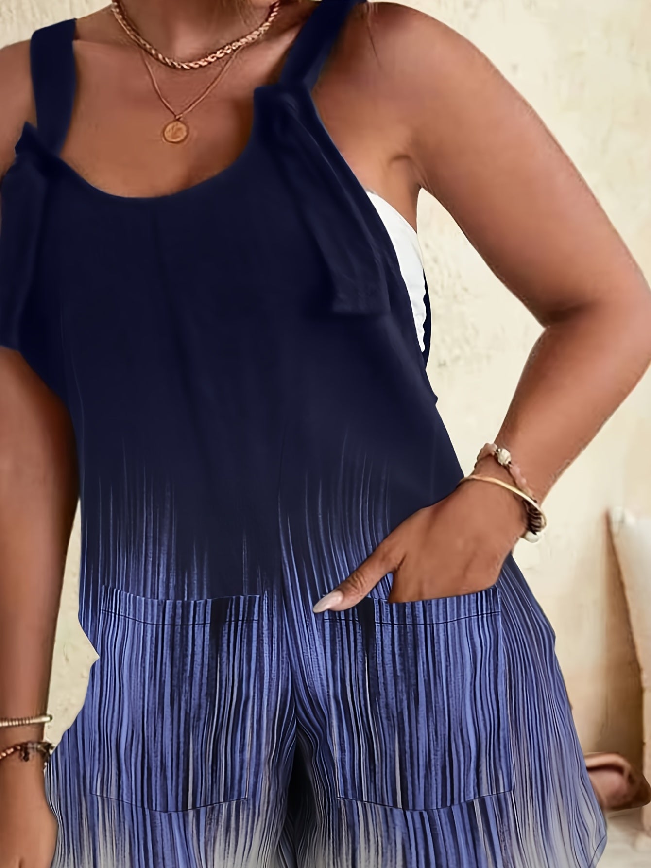 Colorblock Ombre Print Knot Neck Romper