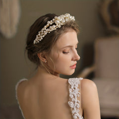 Vintage Beaded Headband for Wedding, Faux Pearl Head Jewelry