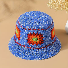 Boho Floral Crochet Bucket Hats Vintage Beanie For Women
