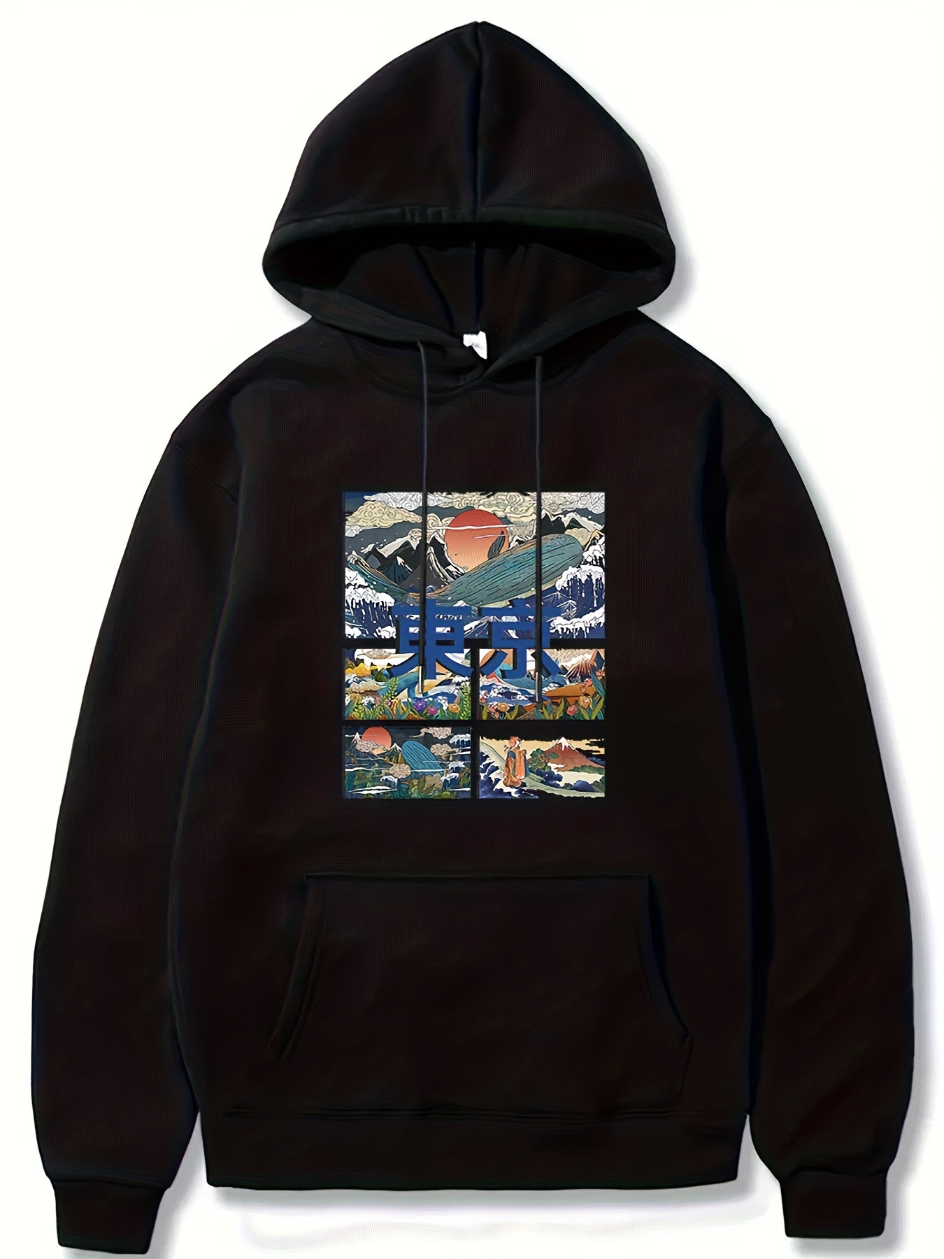 Tokyo Print Hoodies For Men Graphic Sweatshirt With Kangaroo Pocket