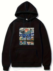 Tokyo Print Hoodies For Men Graphic Sweatshirt With Kangaroo Pocket