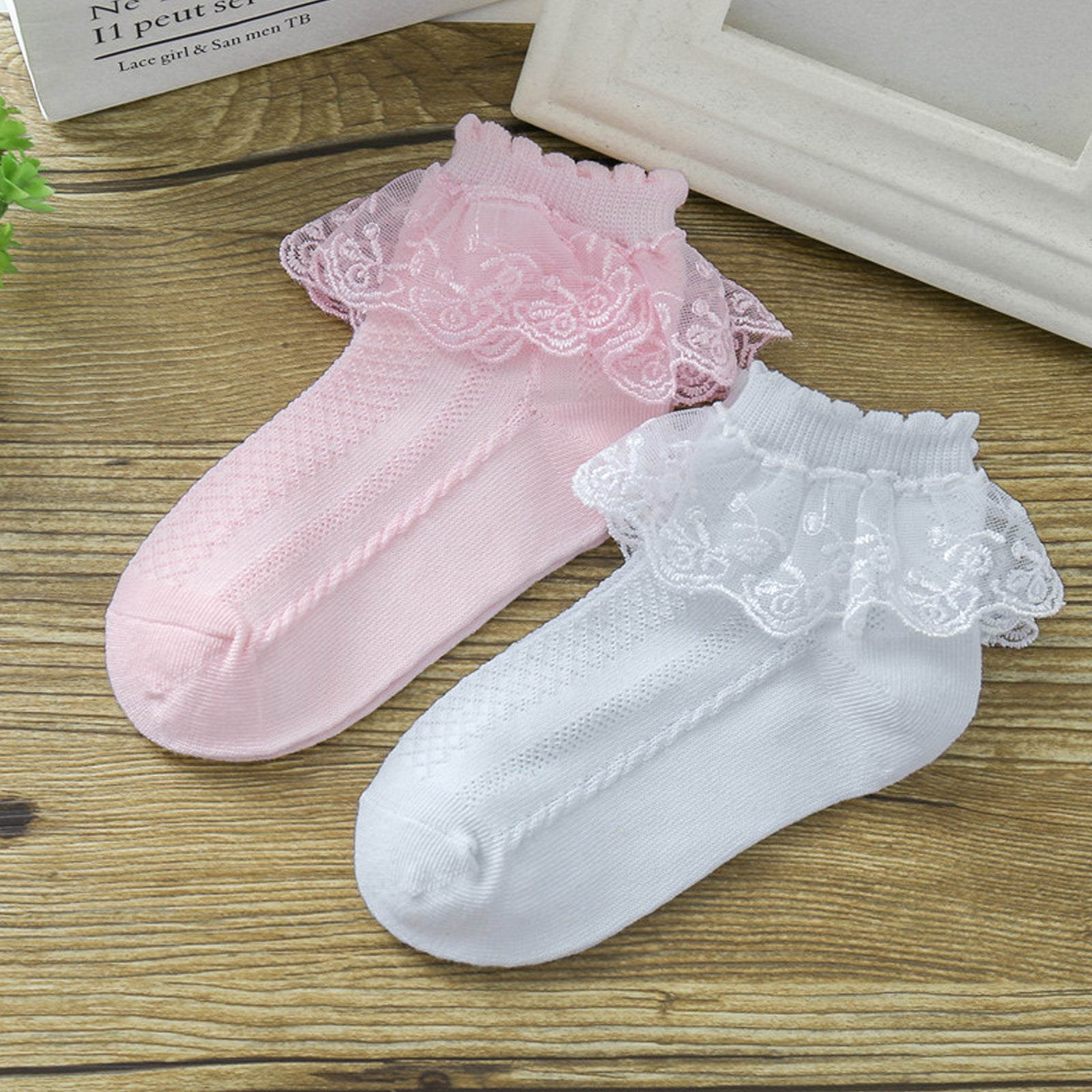 4 Pairs Toddler Girls Lace Cotton Socks