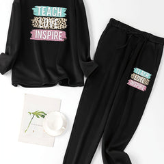 Women's Plus Brush & Letter Print Lounge Set
