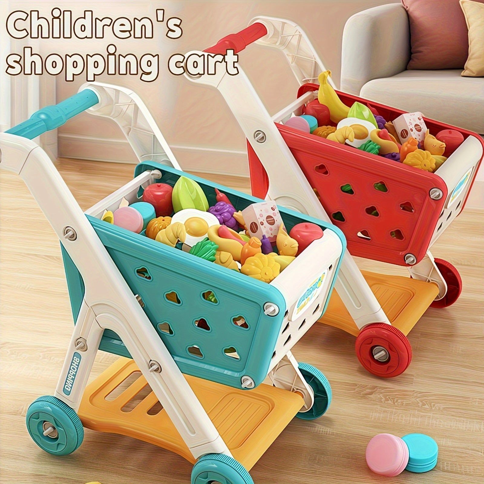 Ephemeral 26pcs Pretend Play Shopping Cart Kitchen Supermarket Cooking Toys