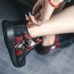 Halloween Skull & Rose Pattern Lightweight Sneakers Soft Thick Sole