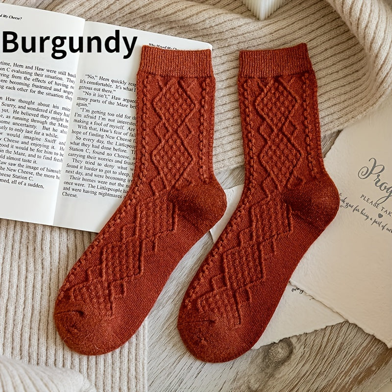 Argyle Textured Socks Comfy & Soft Mid Tube Women's Stockings