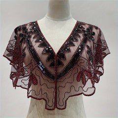 Vintage Embroidery Shawl Sequin Beads Lace Cape Women Glitter Scarf