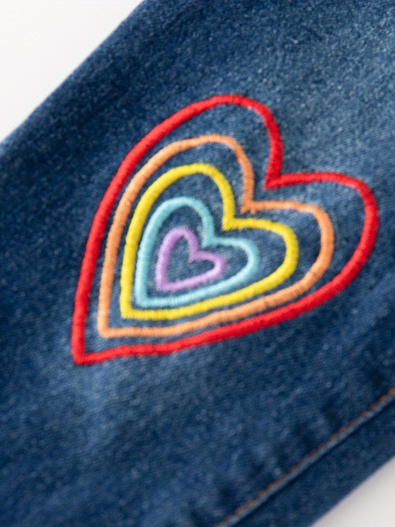 Girls Heart Embroidered Jeans Elastic Waist Casual Denim Pants