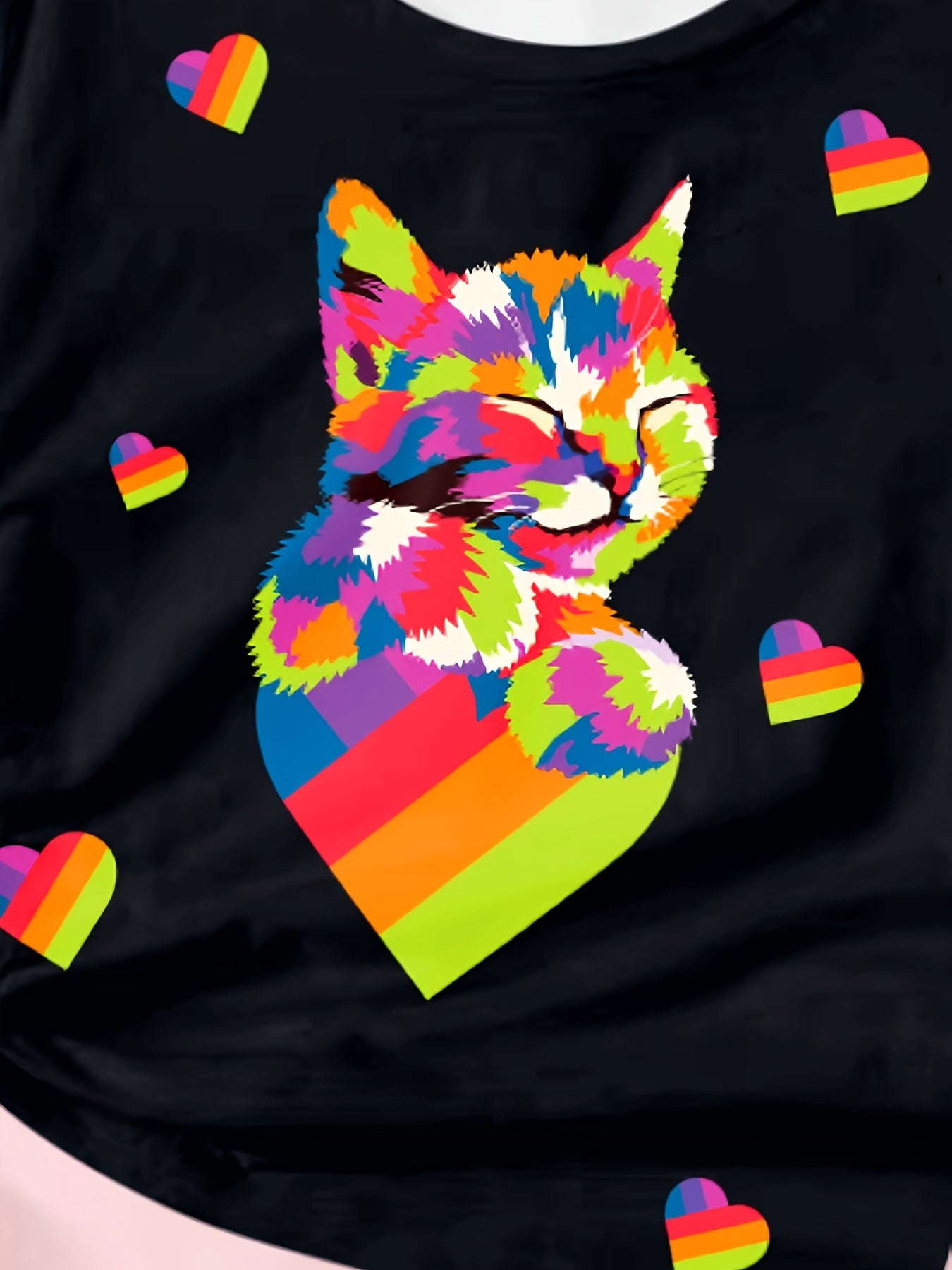 Rainbow Kitty & Heart Graphic Short Sleeve T shirt Girls Summer Clothes