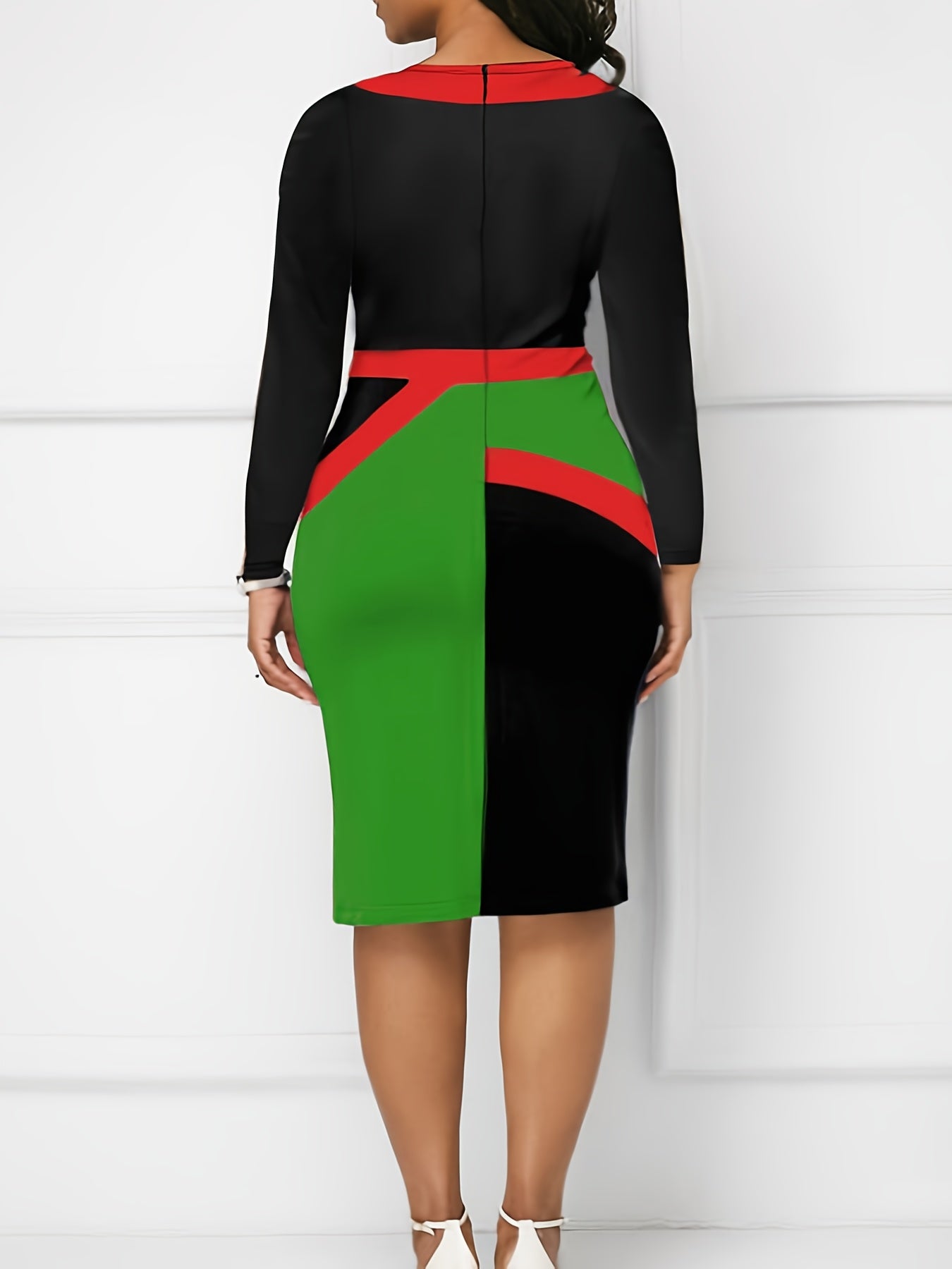 Colorblock Long Sleeve Bodycon Midi Dress
